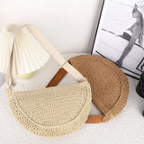 Lkblock Simple Paper Rope Women's Shoulder Bags Summer Fashion Straw Semicircle Crossbody Bag Casual Beach Woven Handbags Underarm Bag