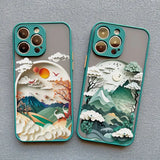 Lkblock Printing Landscape phone case For iPhone 15 14 11 12 13 Pro Max Mini XS X XR 7 8 Plus SE2 Creative Mountains Shockproof Cover