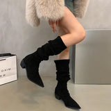 Lkblock Stretch Women Over The Knee High Boots Fashion Soft Leather Shoes Autumn Winter Thick Heel Ladies Long Booties