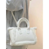 Lkblock Plush White Y2k Hand Bag Women New Harajuku Aesthetic Fur Casual Crossbody Tote Bag Ladies Vintage Messenger Bag