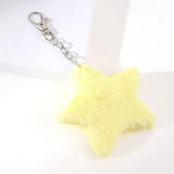 Lkblock New Star Plush Pendant Keychains for Women Girls Pentagram Key Chains Rings Hairball Bag Keyring Holder Charm Jewelry Accessory