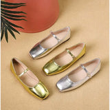 Lkblock 2024 New Autumn Elegant Woman Square Toe Lolita Lady Barefoot Boat Gold Flats Elegant Soft Sole Ballerina Party Mary Jane Shoes