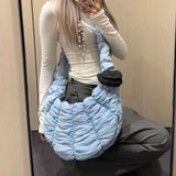 Lkblock Trendy Croissant Quilted Shoulder Crossbody Bags Women Hobos Handbags and Purses Nylon Padded New Thread Messenger Bag