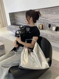 Lkblock Trendy Simple Women Tote Bags Luxury Design Elegant  Underarm Bag big capacity Y2k silver Vintage Shoulder bags Handbags