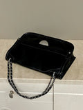 Lkblock Black PU High Capacity Crossbody Bag New Women's Patent Leather Glossy Texture Chain Shoulder Bag Versatile Commute Handbag