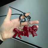 Lkblock Exquisite Temperament Red Heart Bow Charms Keychain Versatile Phone Pendant Fashion Backpack Hanging Ornament Accessories Gifts