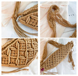 Lkblock Women Summer Beach McRahm Braid Bohemia Fanny Bag Crochet Gypsy Aztecs Ivessa Ethnic Waist Bag Tramp Belt Woven Outdoor Tote Bag