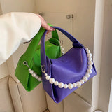 Lkblock Women Soft PU Leather Shoulder Bags Brand Luxury Pink Green Purple Crossbody Bags Pearl Handbags and Purses Evening Clutch