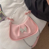 Lkblock Pink Elegant Womens Shoulder Bag Beading Pleated Designer Luxury Fashion Handbag Korean Style Advanced Leather Armpit Bag