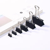 Lkblock 10pcs/set Black Binder Clips Foldback Metal Paper Clips Notes Letter Paper Document Grip Clamps Office School Binding Supplies