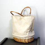 Lkblock Woven Basket Bag Linen Patchwork Woman Handbag Handmade Rattan Bag Bohemian Straw Bags for Woman Travel Beach Bags Tote