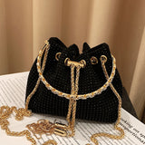 Lkblock Designer Chain Rhinestone Bucket Bags Totes Handbag Purses Women Shoulder Crossbody Bags New Evening Clutch Bag