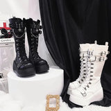 Lkblock Metal Buckle Chunky Platform Punk Boots Women Winter Gothic Thick Bottom Knee High Boots Woman Black Wedges Cosplay Shoes