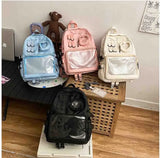 Lkblock 2024 Korean Kawaii Collage Style School Bag For Teenage Girl Itabag Backpack Transparent Love Heart JK Backpack Women Laptop Bag