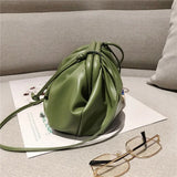 Lkblock Simple Women Cloud Messenger Bag Ladies Green Pleated PU Leather Dumpling Crossbody Bag Female Evening Party Clutches And Purse