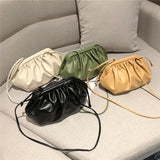 Lkblock Simple Women Cloud Messenger Bag Ladies Green Pleated PU Leather Dumpling Crossbody Bag Female Evening Party Clutches And Purse