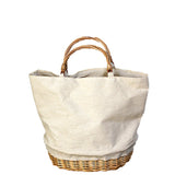 Lkblock Woven Basket Bag Linen Patchwork Woman Handbag Handmade Rattan Bag Bohemian Straw Bags for Woman Travel Beach Bags Tote