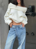 Lkblock 2024 Women Fashion Off Shoulder Solid Pullover Extended Elongated Sleeves Ultra Soft lady Knitted Sweater Chic Autumn Streetwear