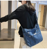 Lkblock Vintage Denim Handbag Women Retro Grunge Print Punk Casual Crossbody Bags Female Harajuku Y2k Messenger Bag Aesthetic