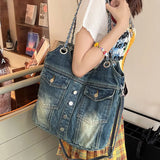 Lkblock Vintage Washed Denim Handbags for Women Bag Fashion Chian Shoulder Bags Female Simple Large Capacity Student Ladies Big Totes