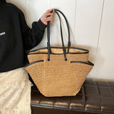 Lkblock Straw Fabric Shoulder Tote Bags For Women  Summer Beach Travelling Shopper Totes Big Capacity Designer Handbags Luxury