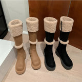 Lkblock Thickened Lamb Wool Long Tube Snow Boots for Women New Autumn Winter Anti-slip Fleece-lined Cotton Shoes Knee High Boots