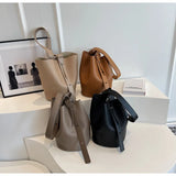 Lkblock Soft Cowhide Minimalism Women Bucket Bag Elegant French Style Lady Large Tote Bag Luxury Thick Leather Bag