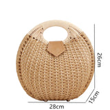 Lkblock Woven Round Women Handbags Summer Knitting Hollow Out Casual Rattan Beach Bags Female Fashion Hobos Purses