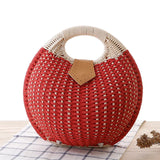 Lkblock Woven Round Women Handbags Summer Knitting Hollow Out Casual Rattan Beach Bags Female Fashion Hobos Purses