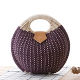 Lkblock Woven Round Women Handbags Summer Knitting Hollow Out Casual Rattan Beach Bags Female Fashion Hobos Purses