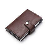 Lkblock New Buckle Design Wallet Men's Smart Card Holder Case Metal RFID Anti Theft Brush Aluminum Box Women PU Leather Purse