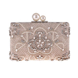 Lkblock Apricot Silver Crystal Clutch Bags Handmade Beaded Pearl Wedding Clutch Purse Luxury Handbags Women Shoulder Bags