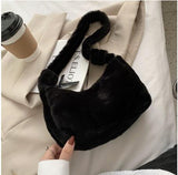 Lkblock Simple Design Women Soft Plush Hobos Shoulder Bags Winter Furry Ladies Clutch Purse Handbag Fashion Female  Underarm Bag