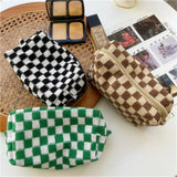 Lkblock Korean Ins Checkerboard Knitted Cosmetic Cases For Women Ladies Large Capacity Lattice Makeup Bags Plaid Beauty Organizer Pouch