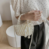 Lkblock Luxury Pearl Woven Handbag Chain Shoulder Bags for Women 2021 Summer Travel Hollow Brand Designer Female Crossbody Bag