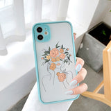 Lkblock ine Art Sketch Flower Girl Protection Phone Case For iPhone 12 11 13 Pro MAX X XS XR SE 2 6s 7 8 Plus Hard Translucent Cover