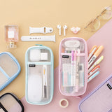 Lkblock Korean Fashion Transparent Pencil Case Pouches Simple Macaroon Large Capacity Pencil Bag Stationery Organizer Pencilcase Holder