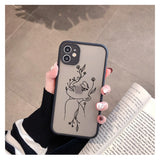 Lkblock ine Art Sketch Flower Girl Protection Phone Case For iPhone 12 11 13 Pro MAX X XS XR SE 2 6s 7 8 Plus Hard Translucent Cover