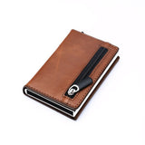 Lkblock Credit Card Holder 2022 New Aluminum Box Card Wallet Men RFID PU Leather Pop Up Card Case Magnet Carbon Fiber Coin Purse