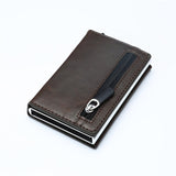 Lkblock Credit Card Holder 2022 New Aluminum Box Card Wallet Men RFID PU Leather Pop Up Card Case Magnet Carbon Fiber Coin Purse