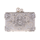 Lkblock Apricot Silver Crystal Clutch Bags Handmade Beaded Pearl Wedding Clutch Purse Luxury Handbags Women Shoulder Bags