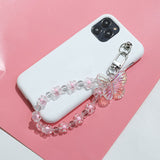 Lkblock Butterfly Flower Keychain Trendy Transparent Bead Lanyards Keyring Mobile Phone Chains for Women Car Keys Bag Decor Pendant