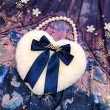 Lkblock Original Lolita Love Heart Plush Hand-Carrying Bag Bow Cute Pearl Chain Plush Bag JK Bag