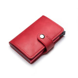 Lkblock New Buckle Design Wallet Men's Smart Card Holder Case Metal RFID Anti Theft Brush Aluminum Box Women PU Leather Purse