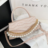 Lkblock Small Retro Crossbody Bag For Women 2021 PU Leather Party Purse and Handbag Female Totes Bag with Pearl Chain ZD2103