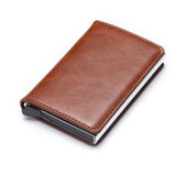 Men's Wallets RFID Credit Card Holder Case Metal Vintage Aluminium Box PU Leather Fashion Cards Wallet Pure Purse