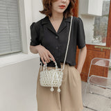 Lkblock Luxury Pearl Woven Handbag Chain Shoulder Bags for Women 2021 Summer Travel Hollow Brand Designer Female Crossbody Bag