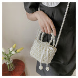 Lkblock Luxury Pearl Woven Handbag Chain Shoulder Bags for Women 2021 Summer Travel Hollow Brand Designer Female Crossbody Bag