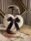 Lkblock Original Lolita Love Heart Plush Hand-Carrying Bag Bow Cute Pearl Chain Plush Bag JK Bag