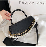 Lkblock Small Retro Crossbody Bag For Women 2021 PU Leather Party Purse and Handbag Female Totes Bag with Pearl Chain ZD2103